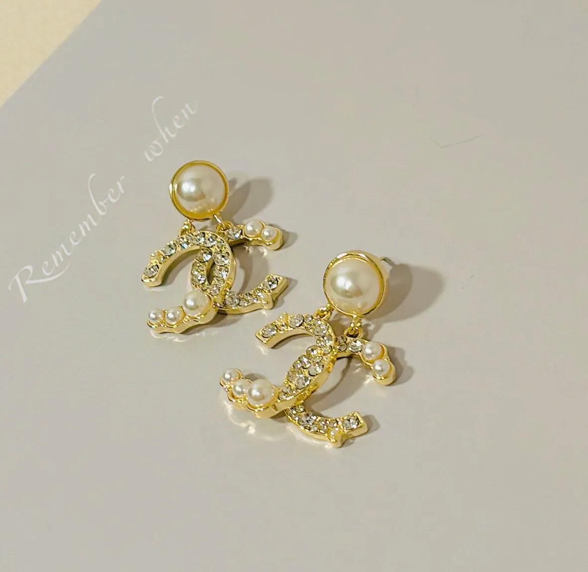 Golden Pearl and Crystal Earrings - Elegant Charme