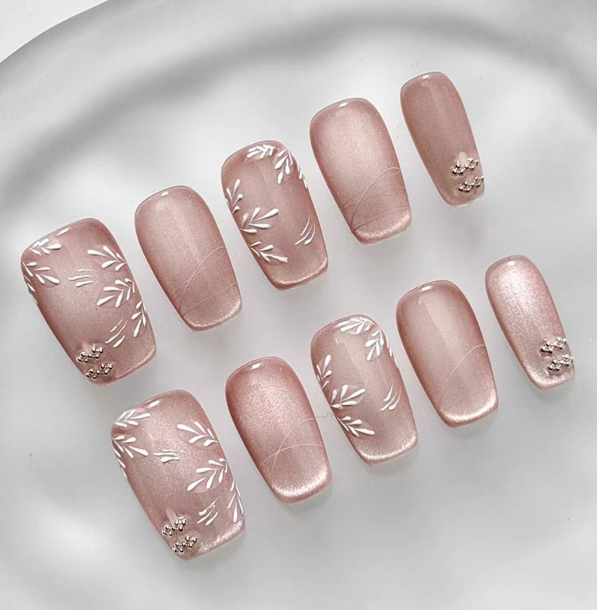 Everyday Cute - Blush Pink with Floral Accents - Customizable Handcrafted Press On Nails