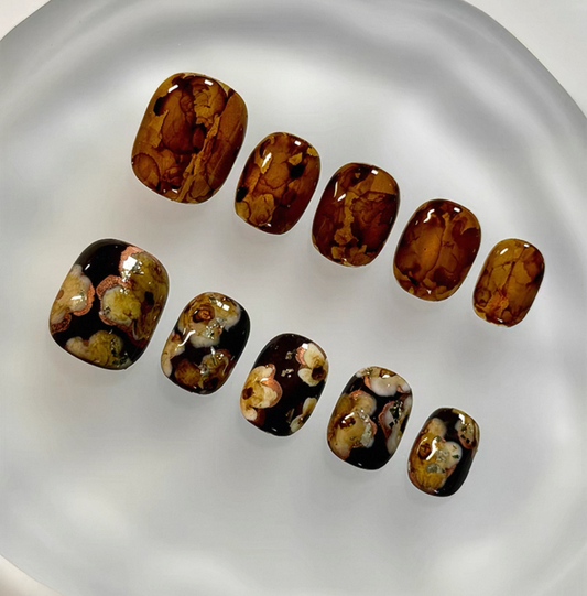Everyday Cute - Brown Floral - Customizable Handcrafted Press On Nails