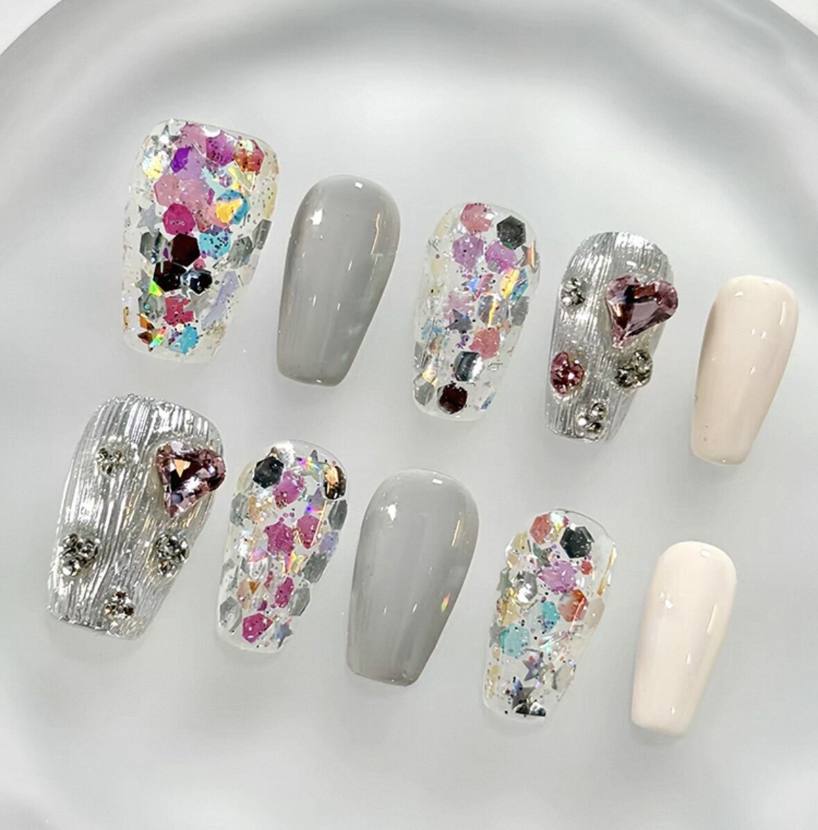 Everyday Cute - Multi-color Glitter - Customizable Handcrafted Press On Nails