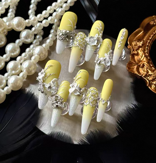 Celestial Aurora - Iridescent Blue & Purple - Almond Medium - Handcrafted Press On Nails