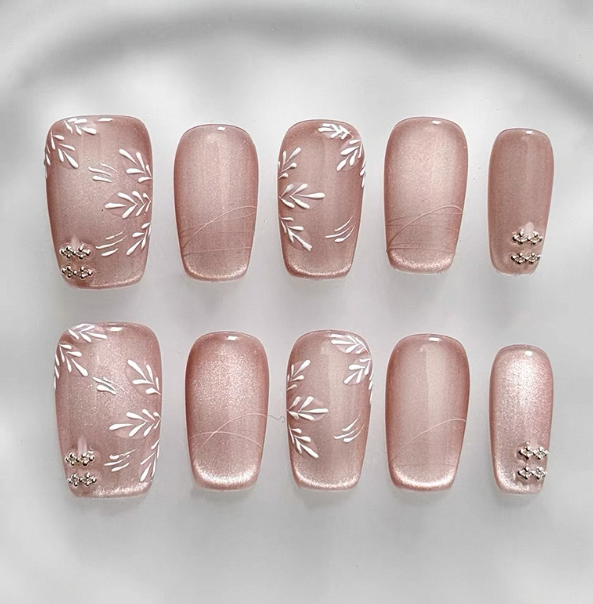 Everyday Cute - Blush Pink with Floral Accents - Customizable Handcrafted Press On Nails