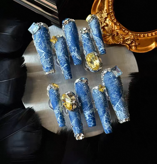 Charme Atelier - Denim Blue - Customizable Handcrafted Press On Nails