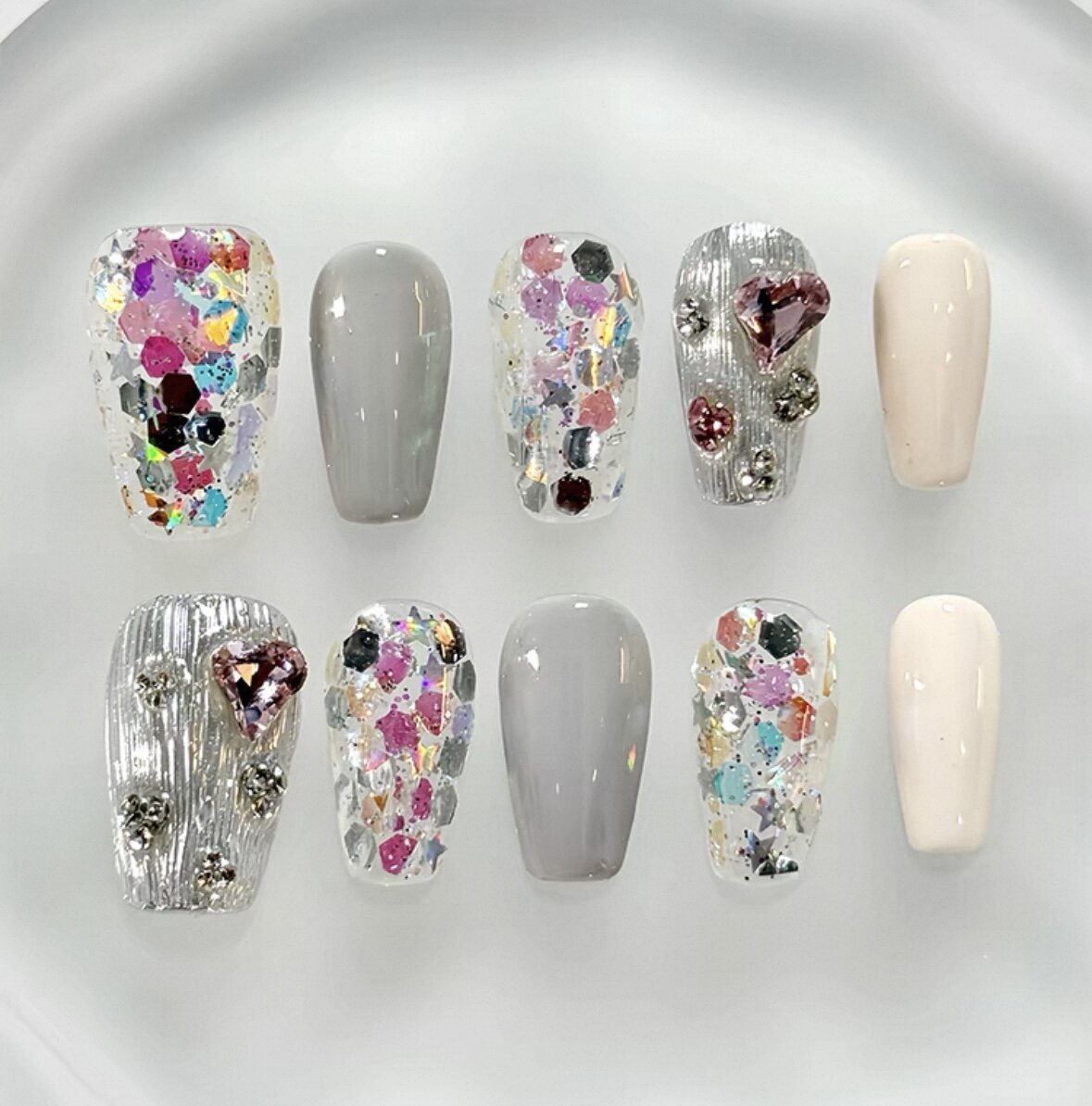 Everyday Cute - Multi-color Glitter - Customizable Handcrafted Press On Nails