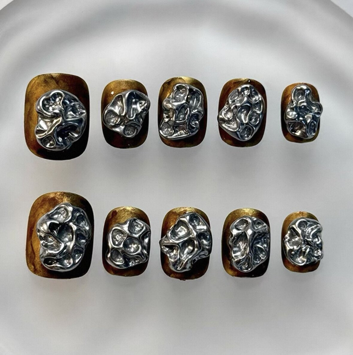 Everyday Cute - Gold and Silver Glam - Customizable Handcrafted Press On Nails
