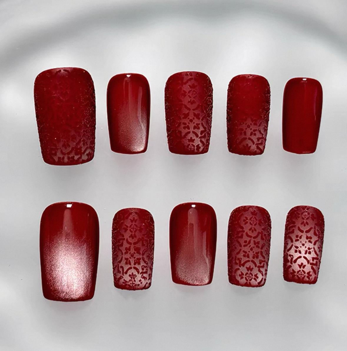 Everyday Cute - Deep Red Floral - Customizable Handcrafted Press On Nails