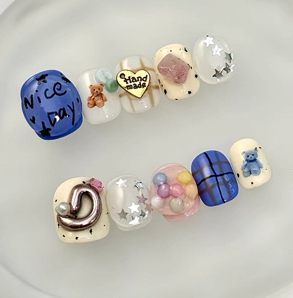 Everyday Cute - Blue & Pastel Playful - Customizable Handcrafted Press On Nails
