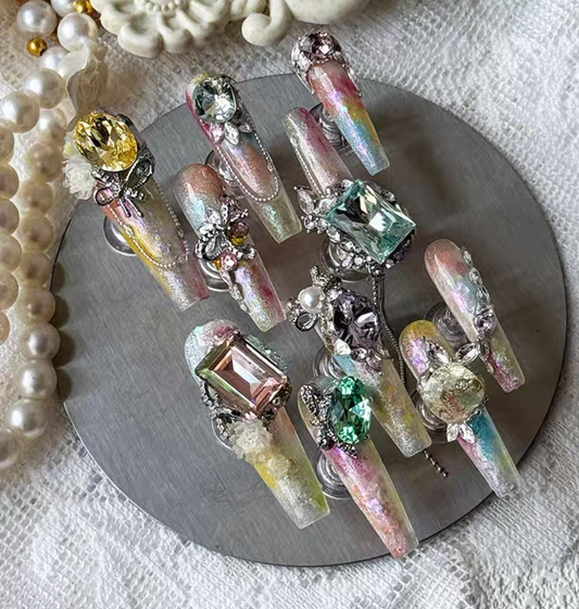 Charme Atelier - Iridescent Rainbow - Customizable Handcrafted Press On Nails