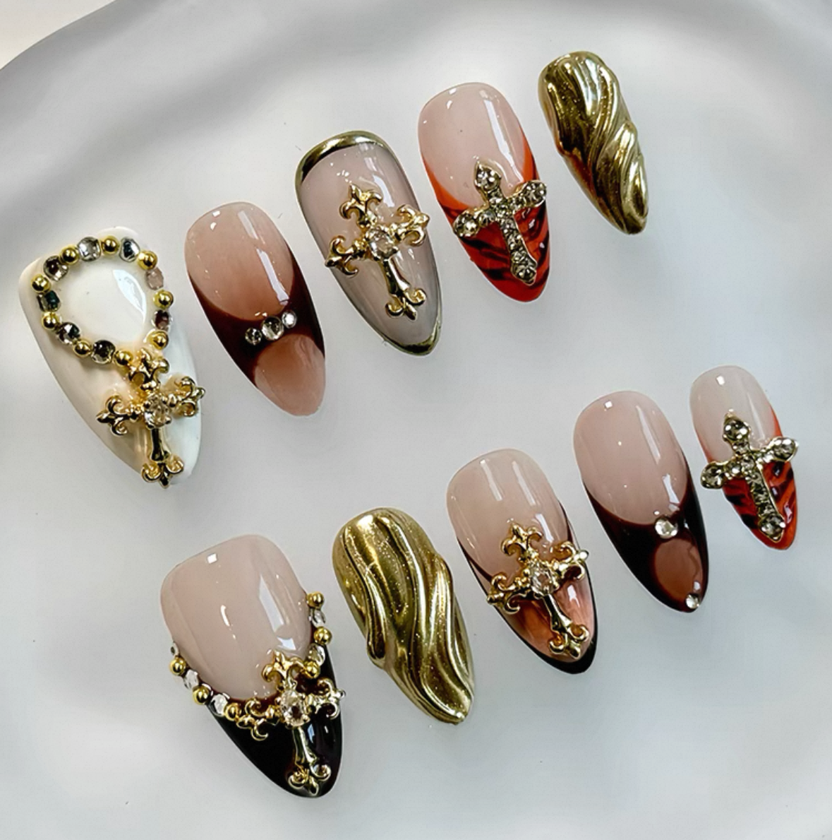 Everyday Cute - Nude and Red Elegance - Customizable Handcrafted Press On Nails