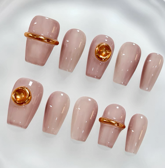 Everyday Cute - Blush Pink with Gold Accents - Customizable Handcrafted Press On Nails