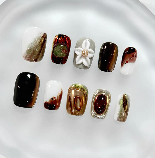 Everyday Cute - Warm Autumn Hues - Customizable Handcrafted Press On Nails