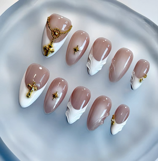 Everyday Cute - Blush & White Elegance - Customizable Handcrafted Press On Nails