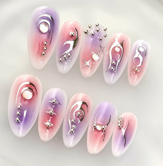 Everyday Cute - Pastel Pink and Purple - Customizable Handcrafted Press On Nails