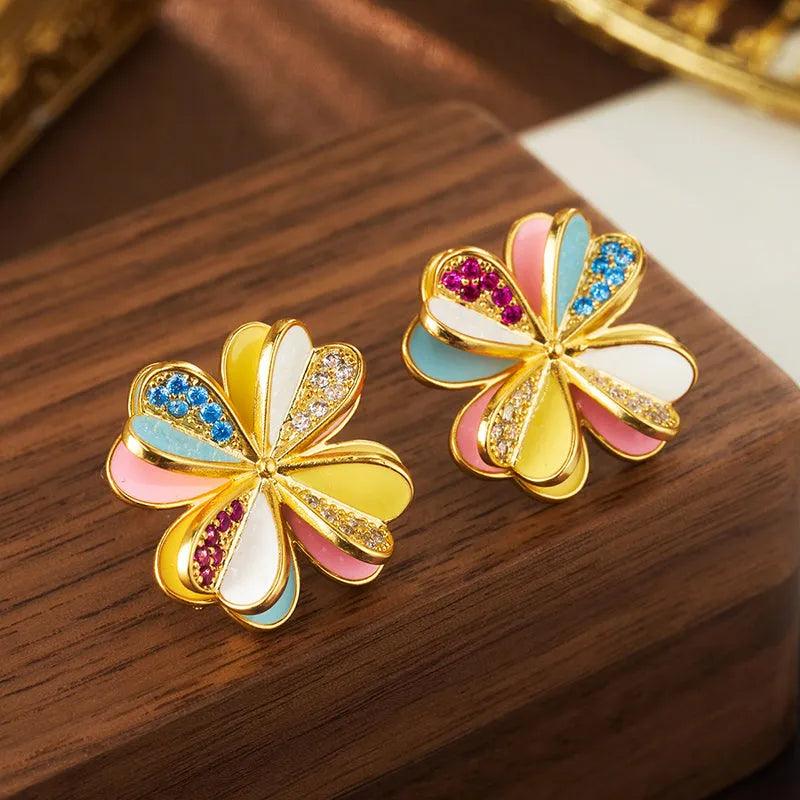Flower-shaped Rhinestone Earrings - Elegant Charme