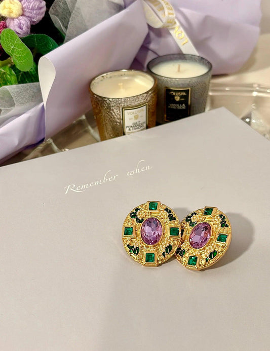 Inlaid Crystal Colored Earrings - Elegant Charme