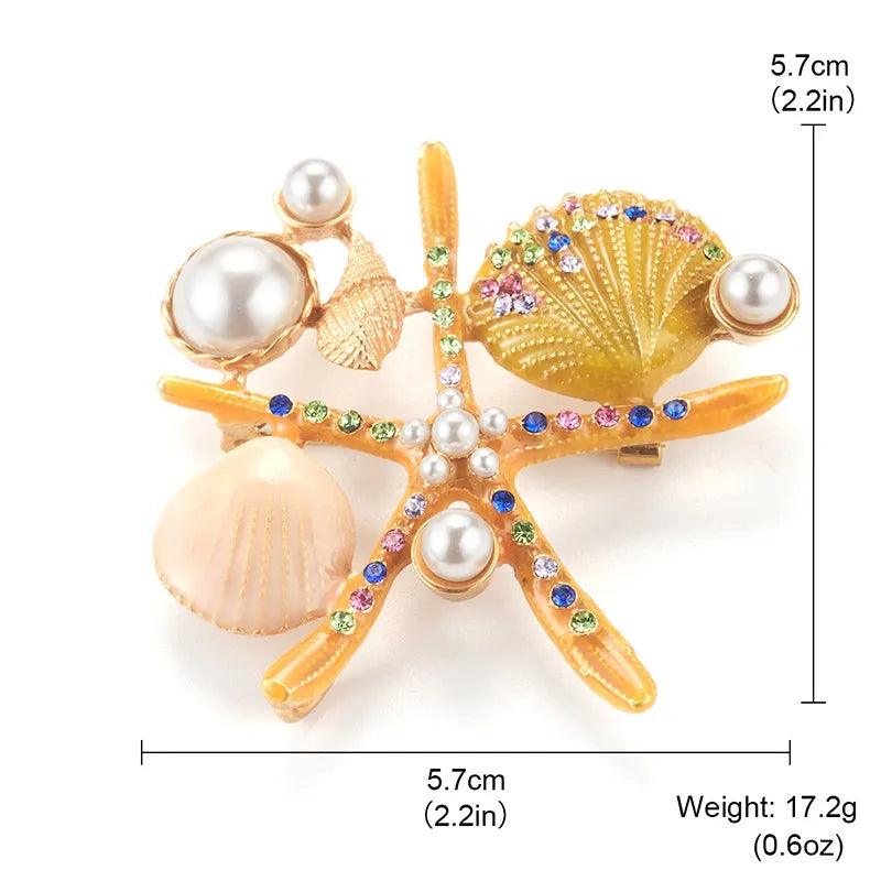 Gold Starfish Shell Brooch - Elegant Charme