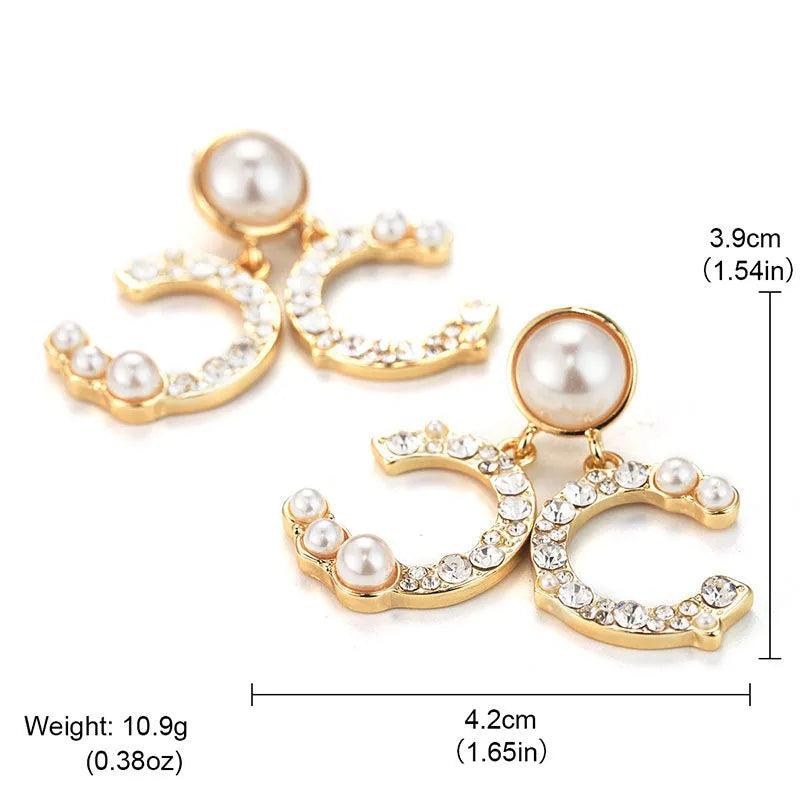 Golden Pearl and Crystal Earrings - Elegant Charme
