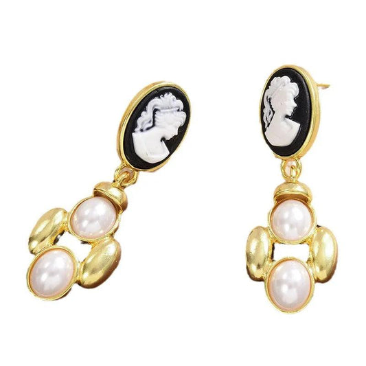 Cameo Elegance Pearl Drop Earrings - Elegant Charme
