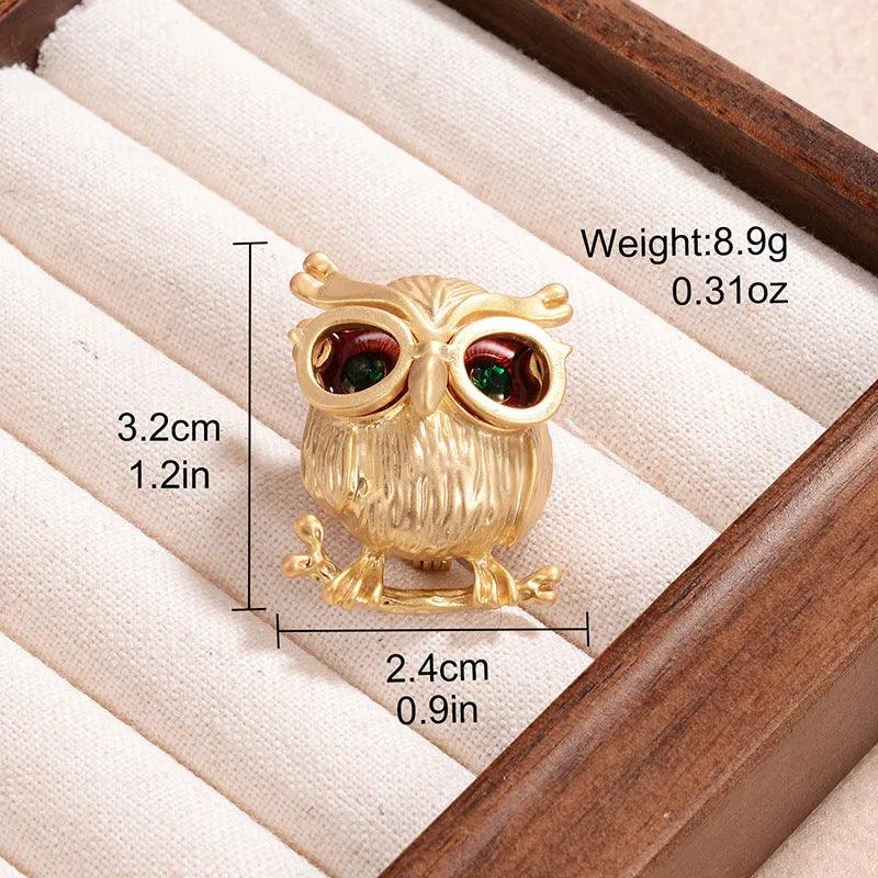 Alloy Plated 18k Gold Diamond-encrusted Owl Brooch - Elegant Charme