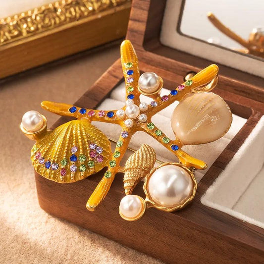 Gold Starfish Shell Brooch - Elegant Charme