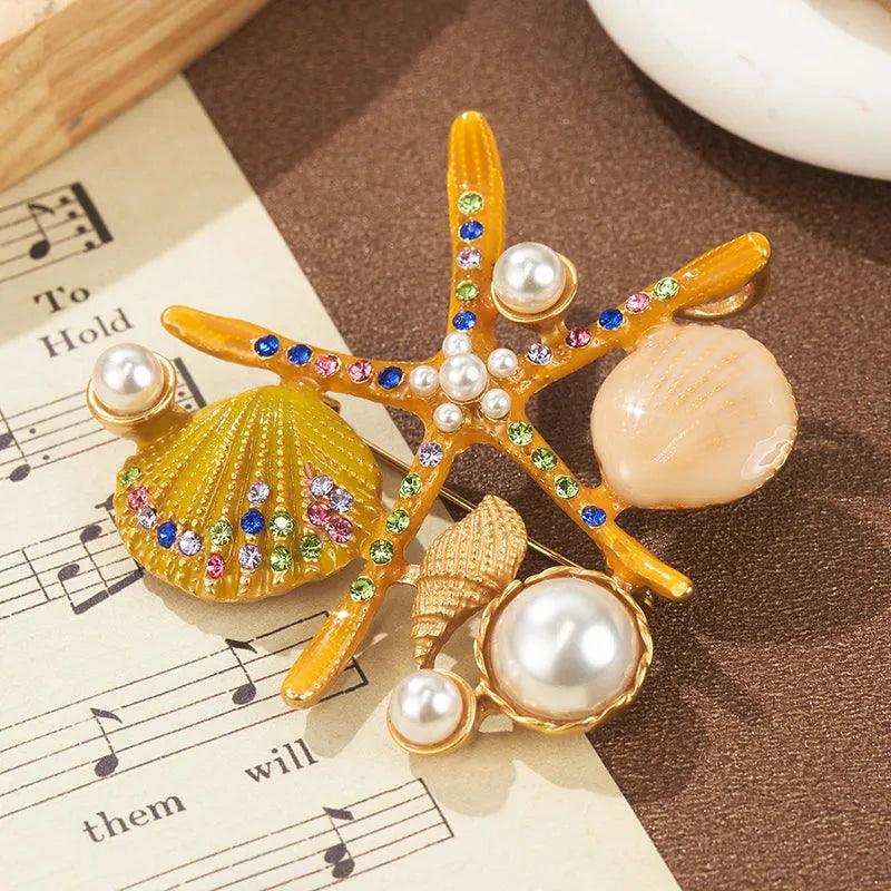Gold Starfish Shell Brooch - Elegant Charme
