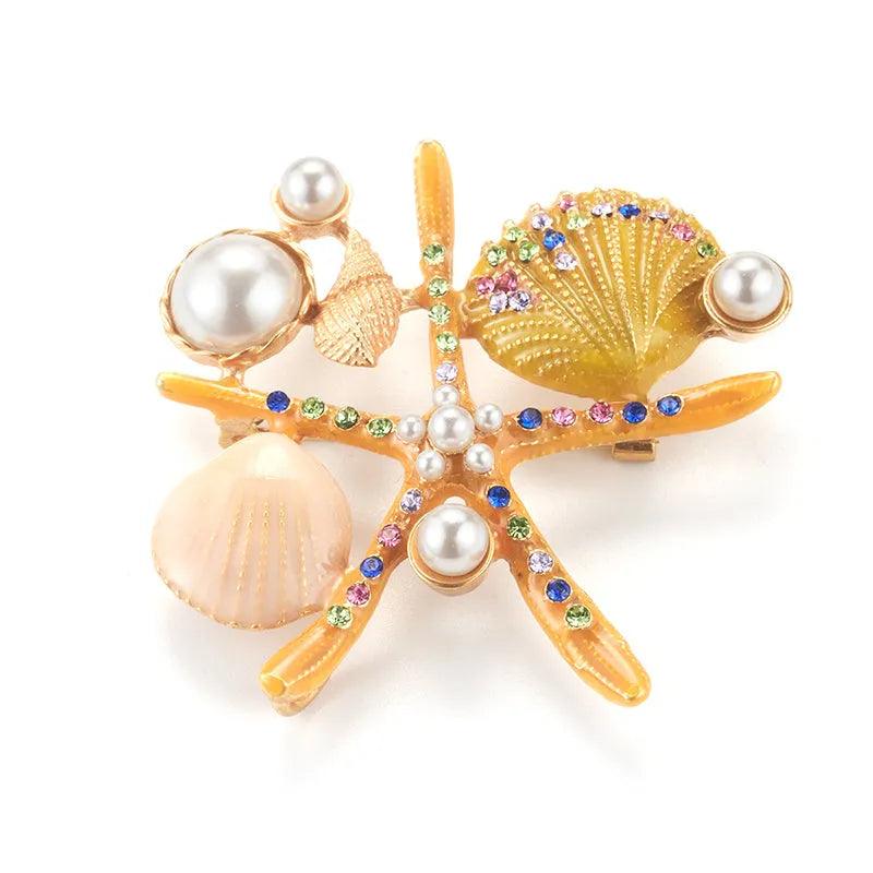 Gold Starfish Shell Brooch - Elegant Charme