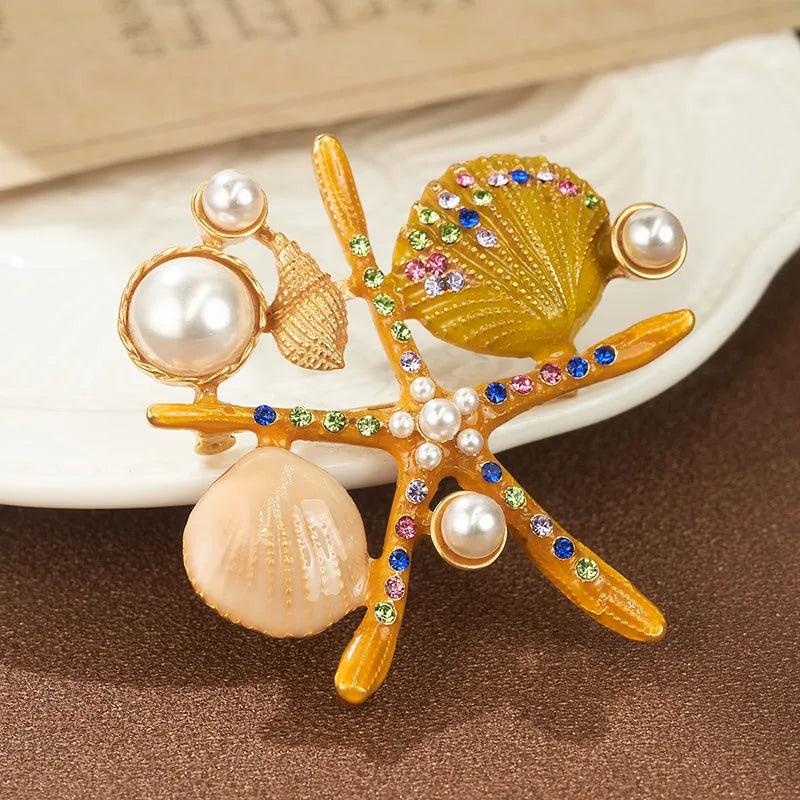 Gold Starfish Shell Brooch - Elegant Charme