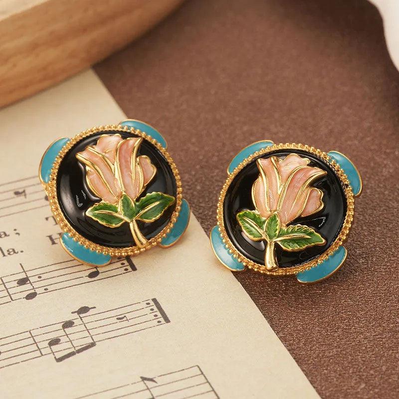High-end Oil Rose Earrings - Elegant Charme