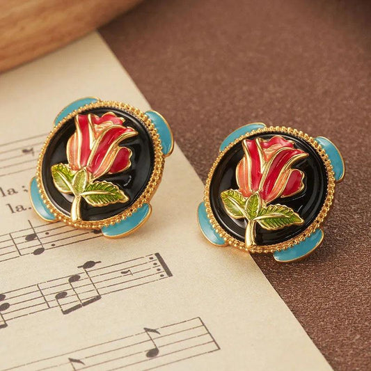High-end Oil Rose Earrings - Elegant Charme