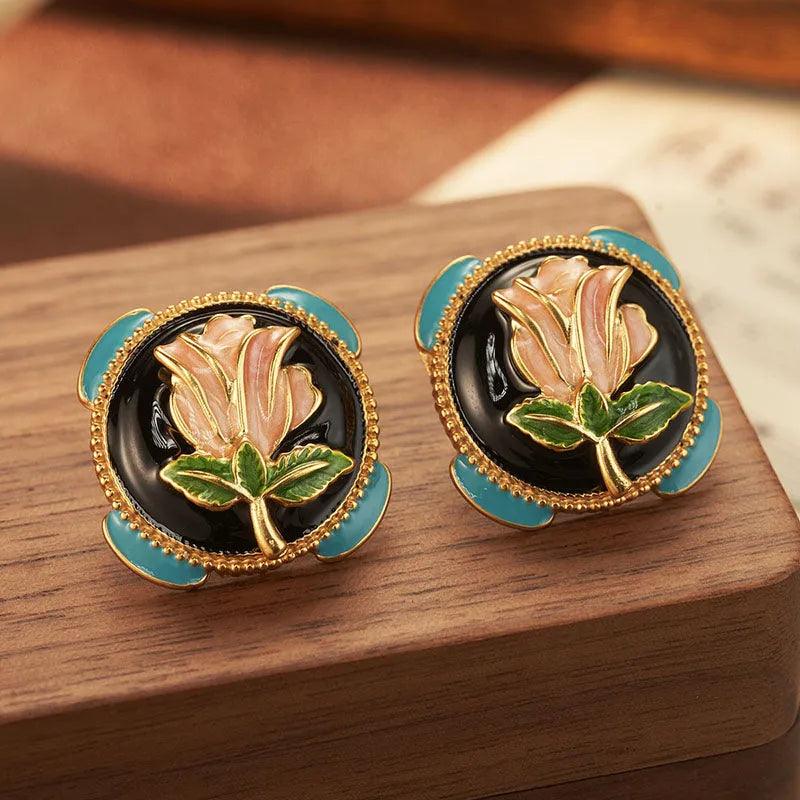 High-end Oil Rose Earrings - Elegant Charme