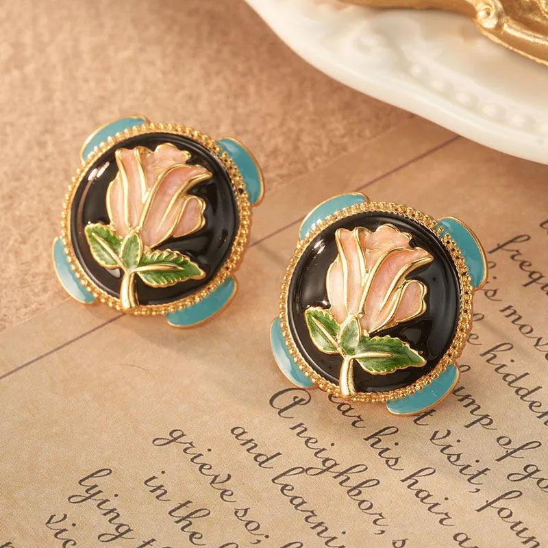 High-end Oil Rose Earrings - Elegant Charme