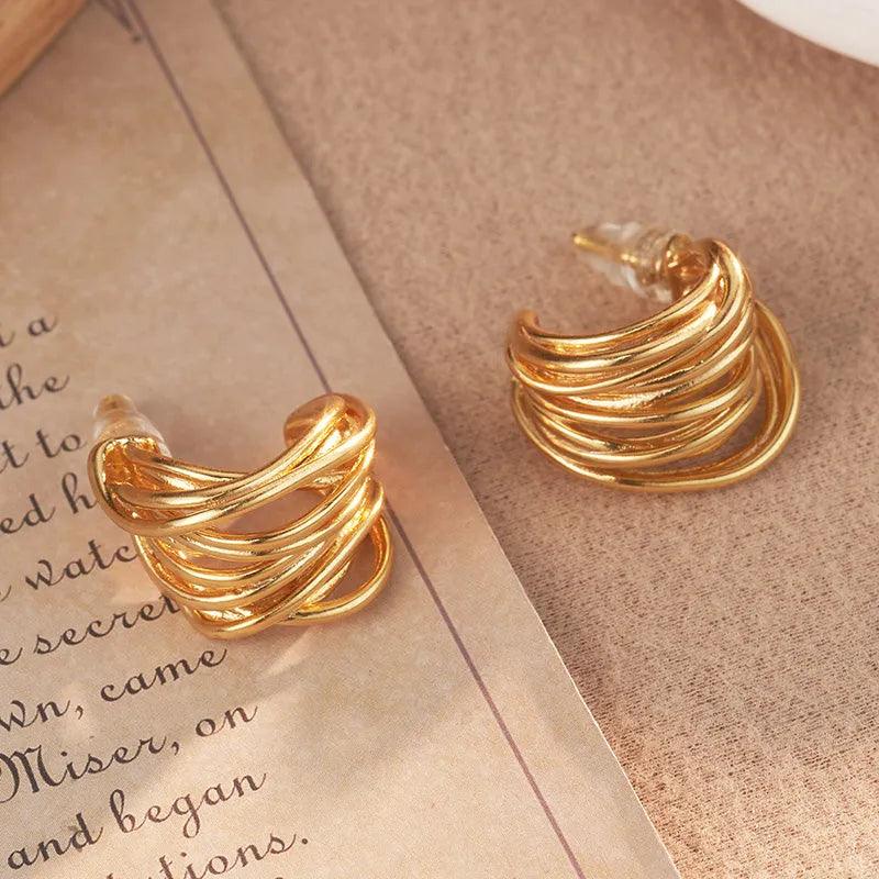 Twisted Gold Cuff Earrings - Elegant Charme