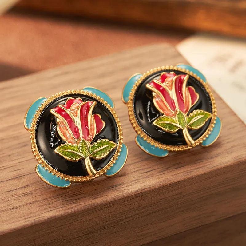 High-end Oil Rose Earrings - Elegant Charme