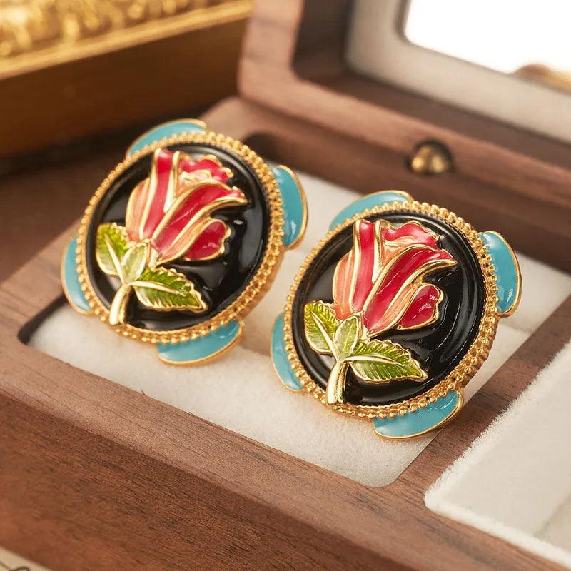 High-end Oil Rose Earrings - Elegant Charme