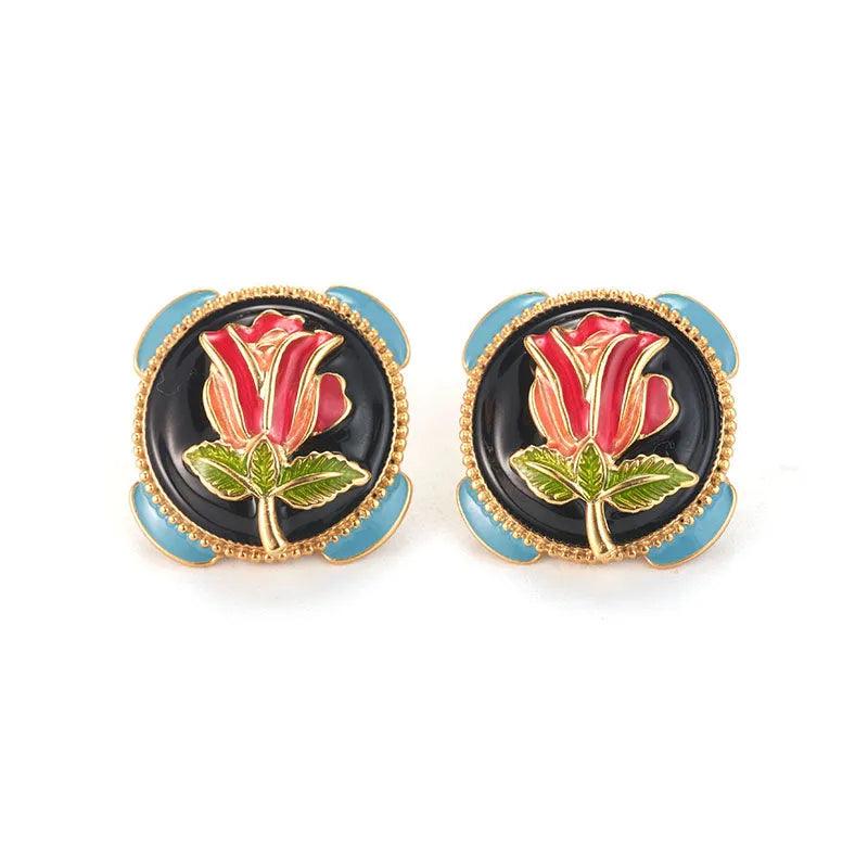 High-end Oil Rose Earrings - Elegant Charme