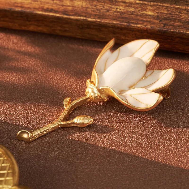 Elegant White Magnolia Flower Brooch - Elegant Charme