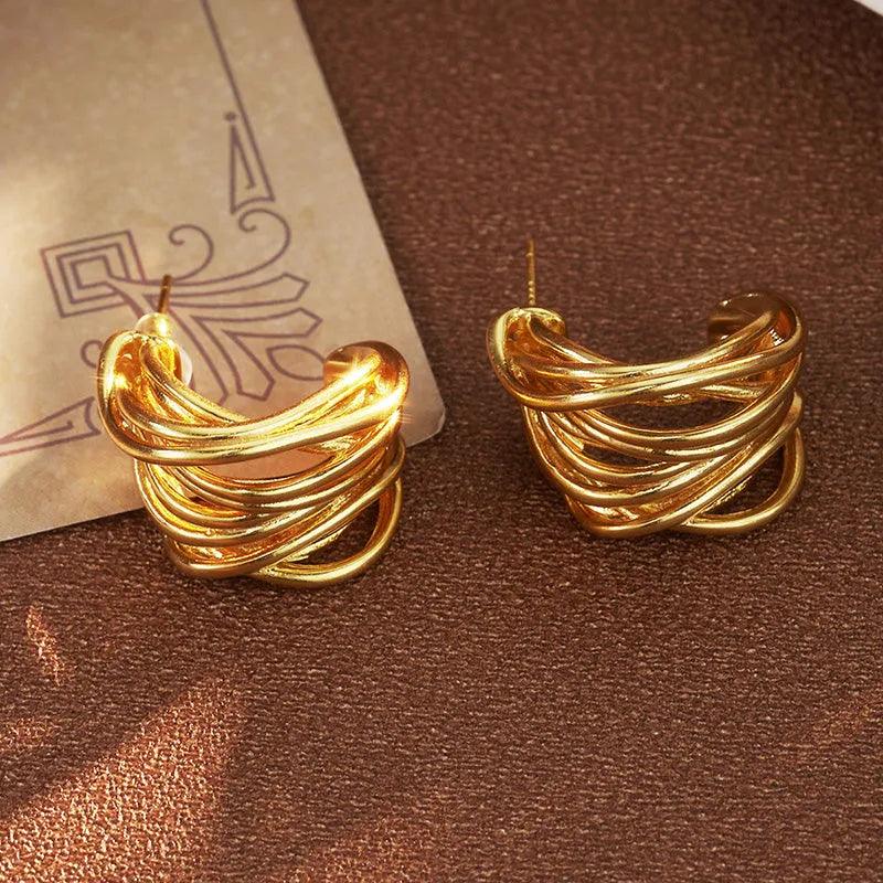 Twisted Gold Cuff Earrings - Elegant Charme