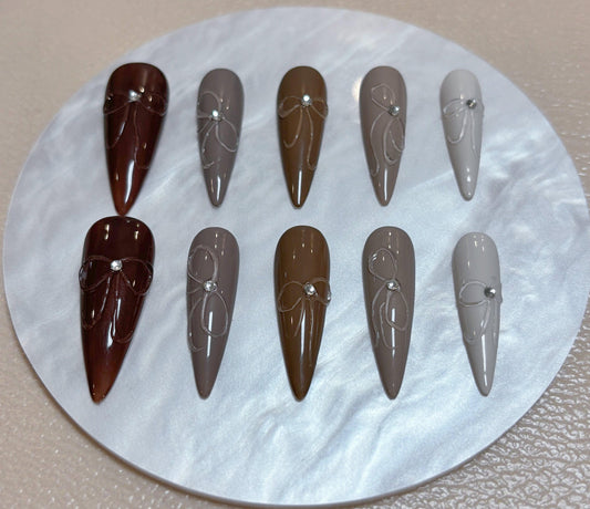 Mocha Ribbon Chic Nail - Elegant Charme