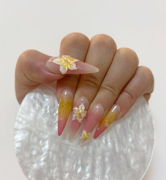 Sunset Bloom Ombre Floral Nail - Elegant Charme