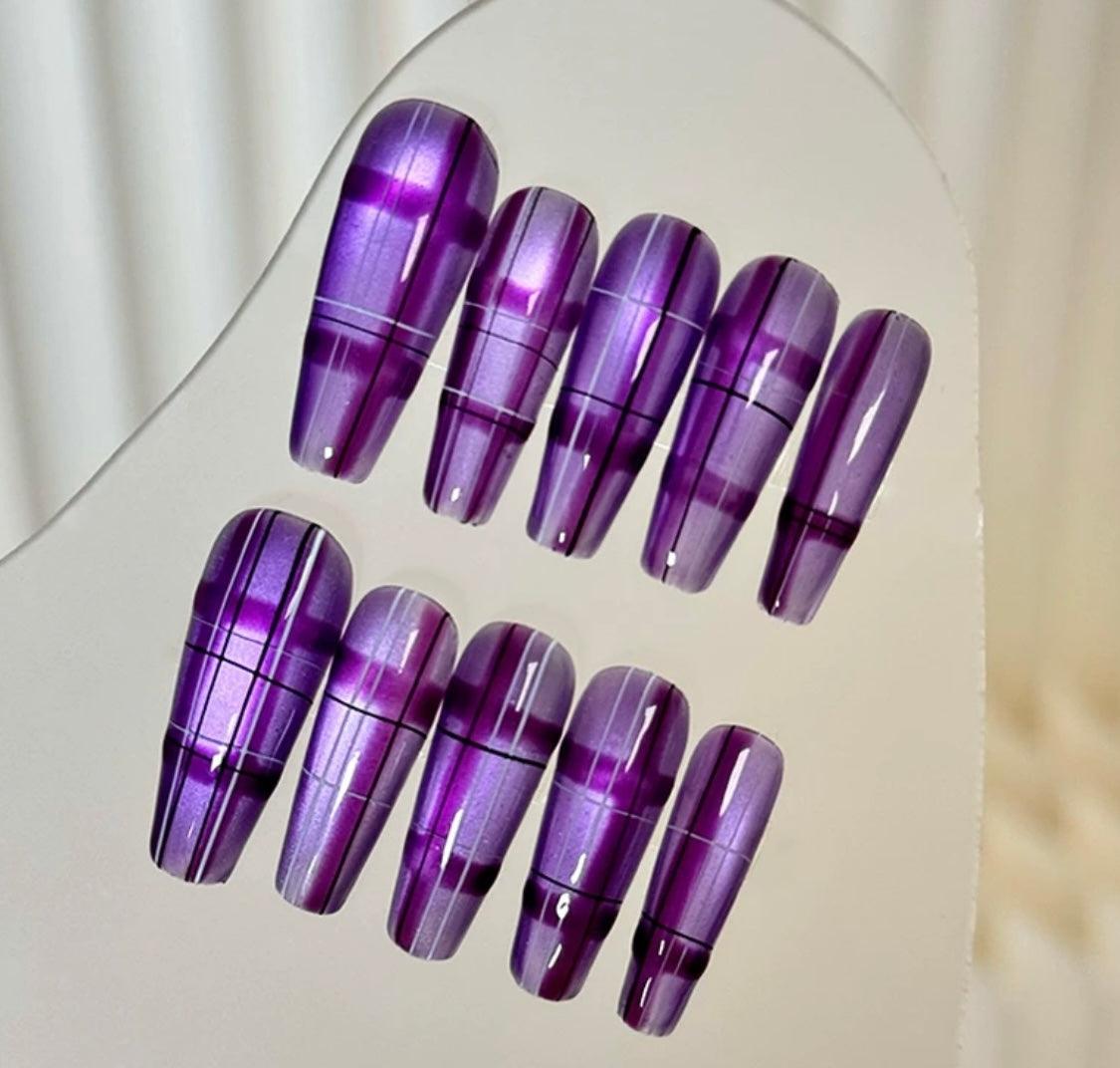 Purple Plaid Press On Nail - Elegant Charme