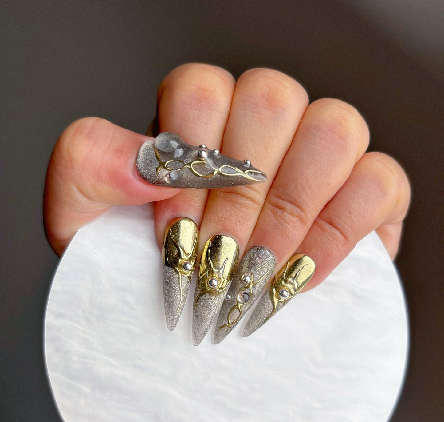 Gold & Silver Metallic Press On Nail - Elegant Charme