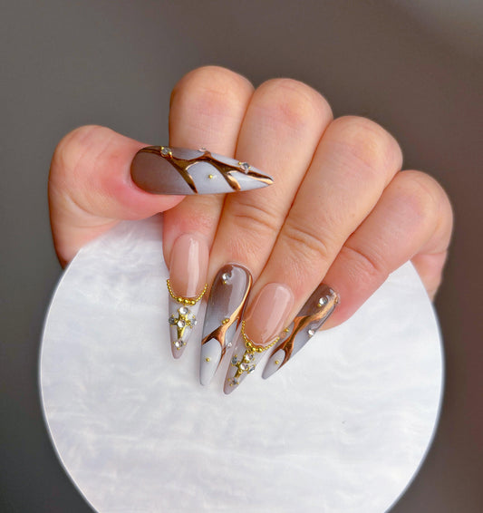 Golden Luxe Gradient Press On Nail - Elegant Charme