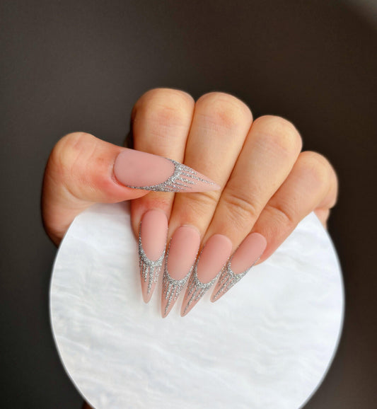 Glitter Drip Nude Press On Nail - Elegant Charme