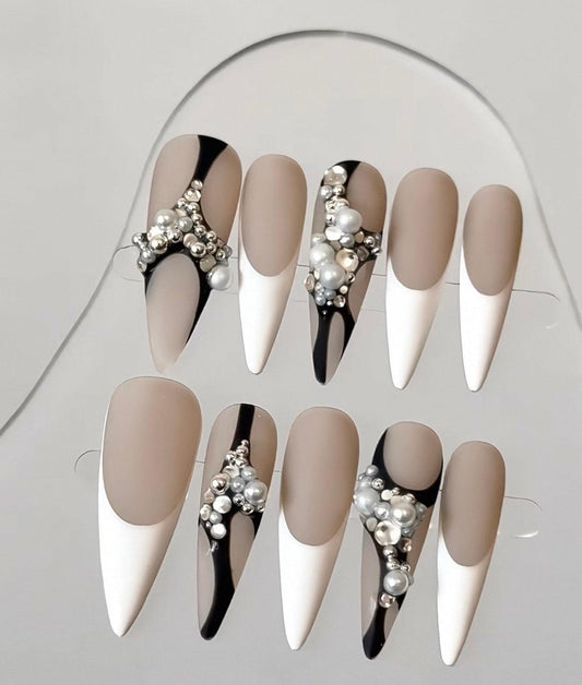 Trend Luxe - Neutral Pearl Elegance - Customizable Handcrafted Press On Nails