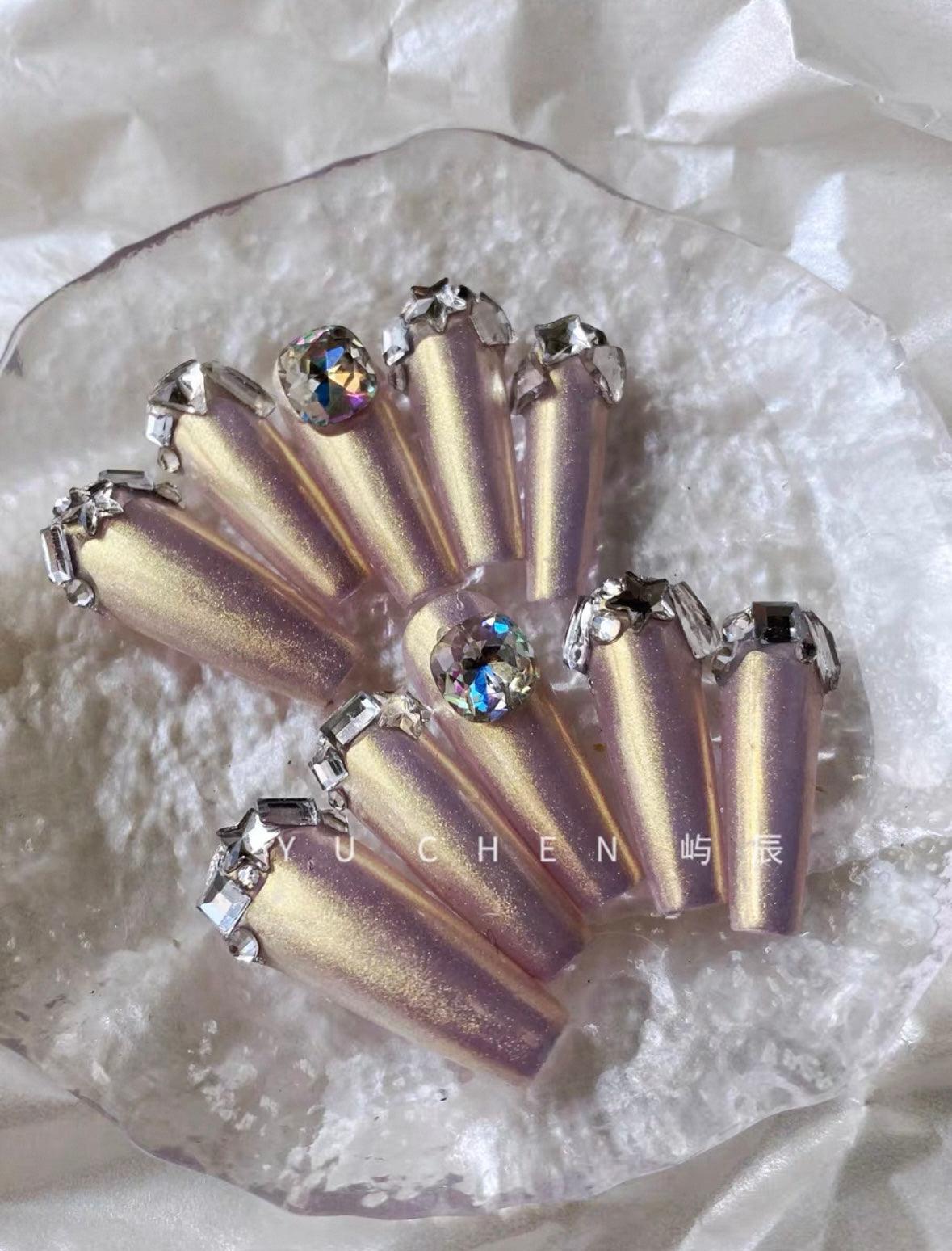 Daily Chic - Pastel Pink Shimmer - Customizable Handcrafted Press On Nails