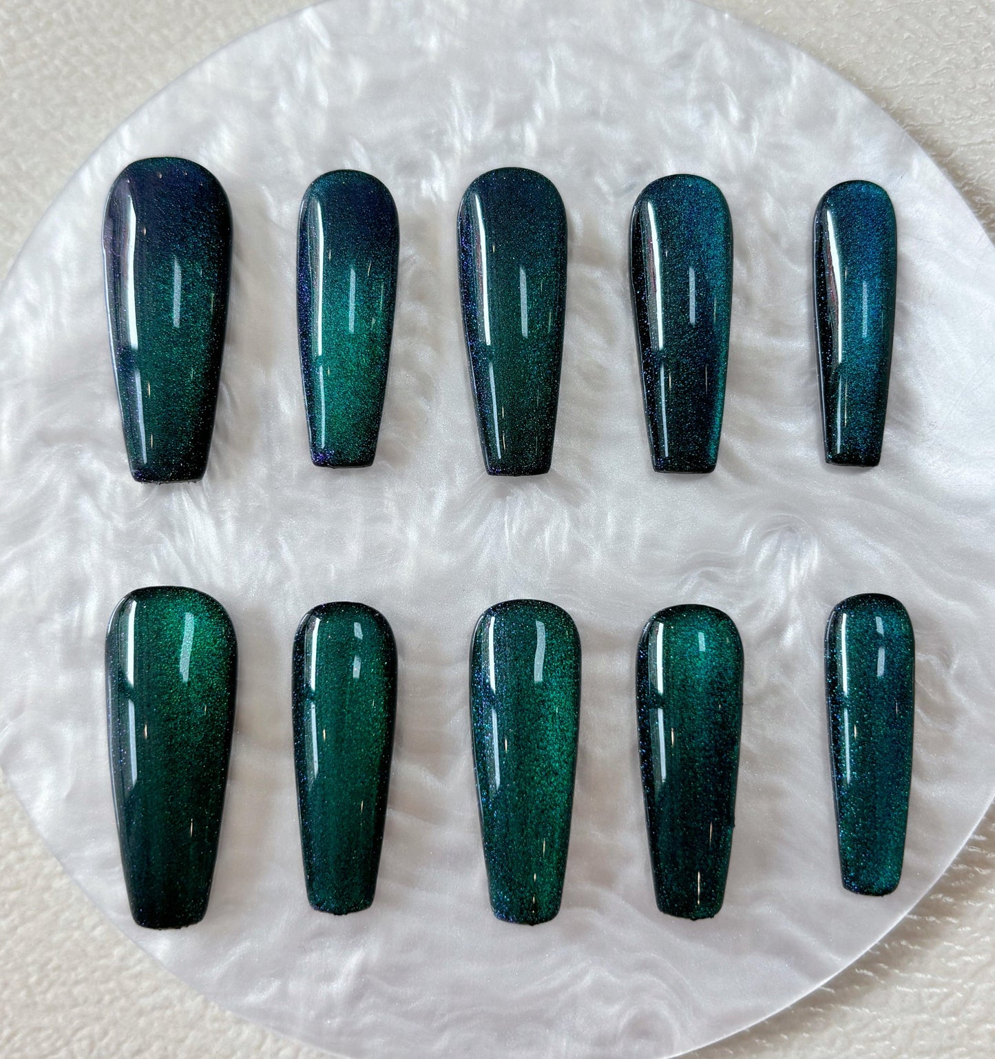 Simply Cat Eye - Deep Teal and Purple - Customizable Handcrafted Press On Nails