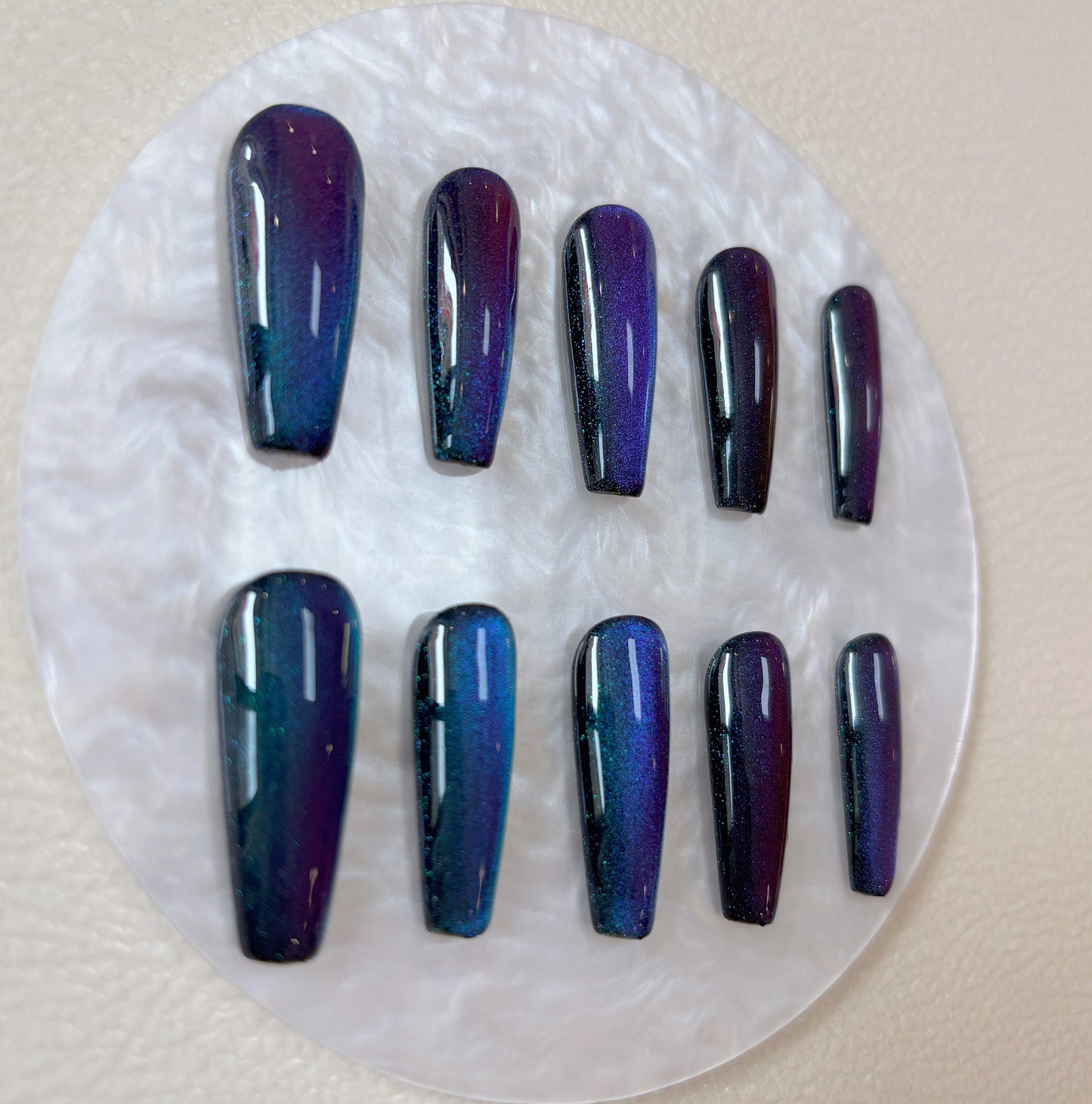 Simply Cat Eye - Deep Teal and Purple - Customizable Handcrafted Press On Nails