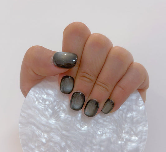 Simply Cat Eye - Charcoal Gradient - Customizable Handcrafted Press On Nails