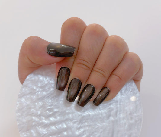 Simply Cat Eye - Deep Brown Ombre - Customizable Handcrafted Press On Nails