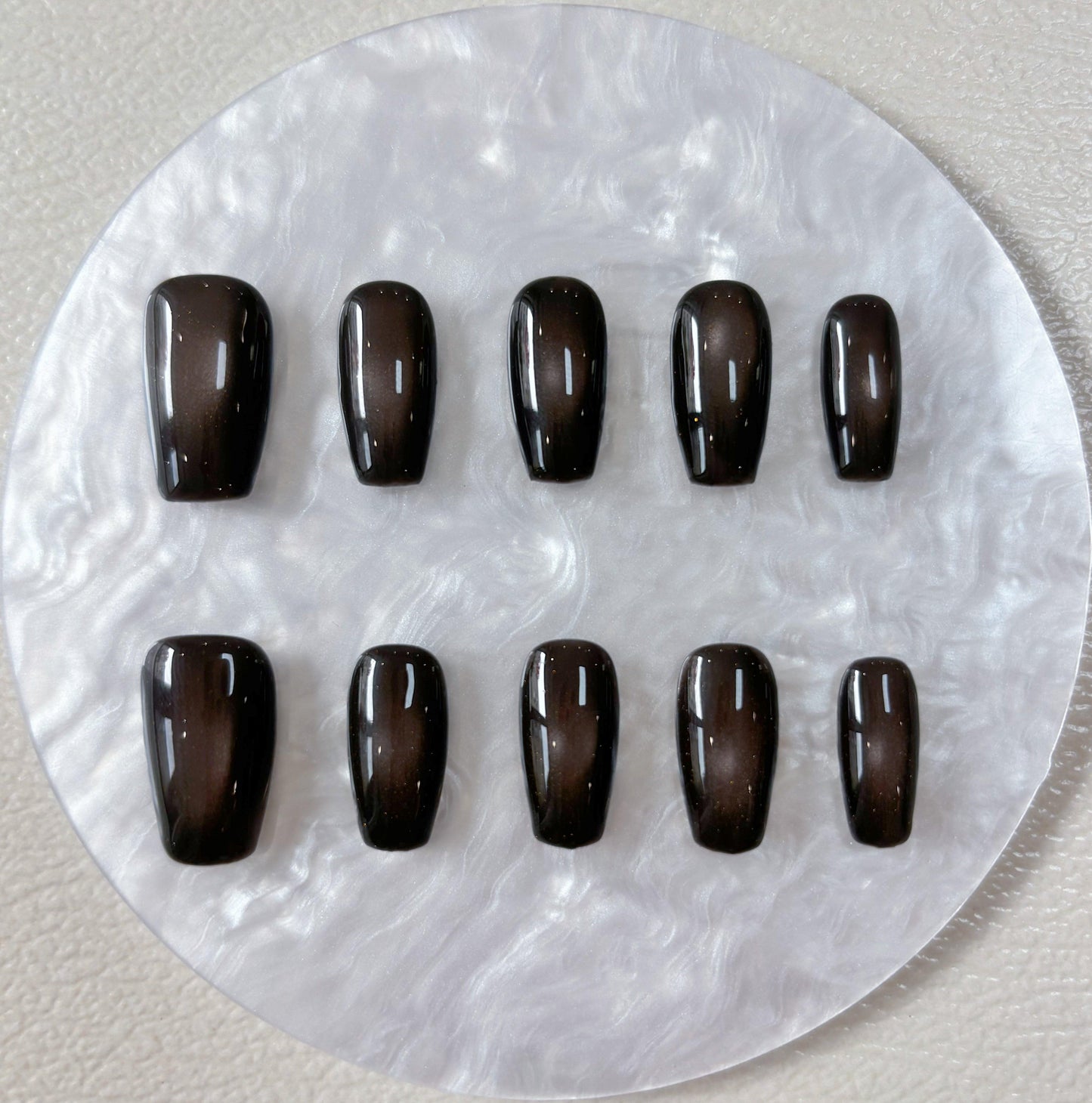 Simply Cat Eye - Deep Brown Ombre - Customizable Handcrafted Press On Nails
